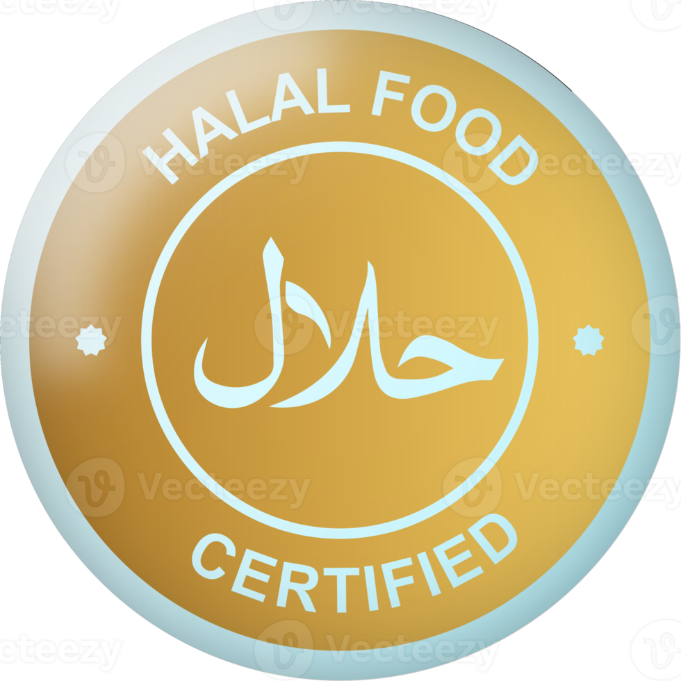 Halal food label with golden colors. Badges or labels for halal in 3d style. png