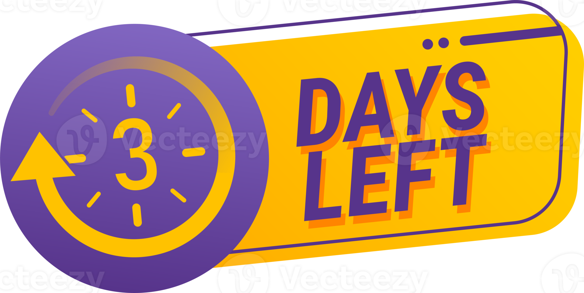 3 days left countdown png illustration template. Countdown days sign to event in yellow and purple color.