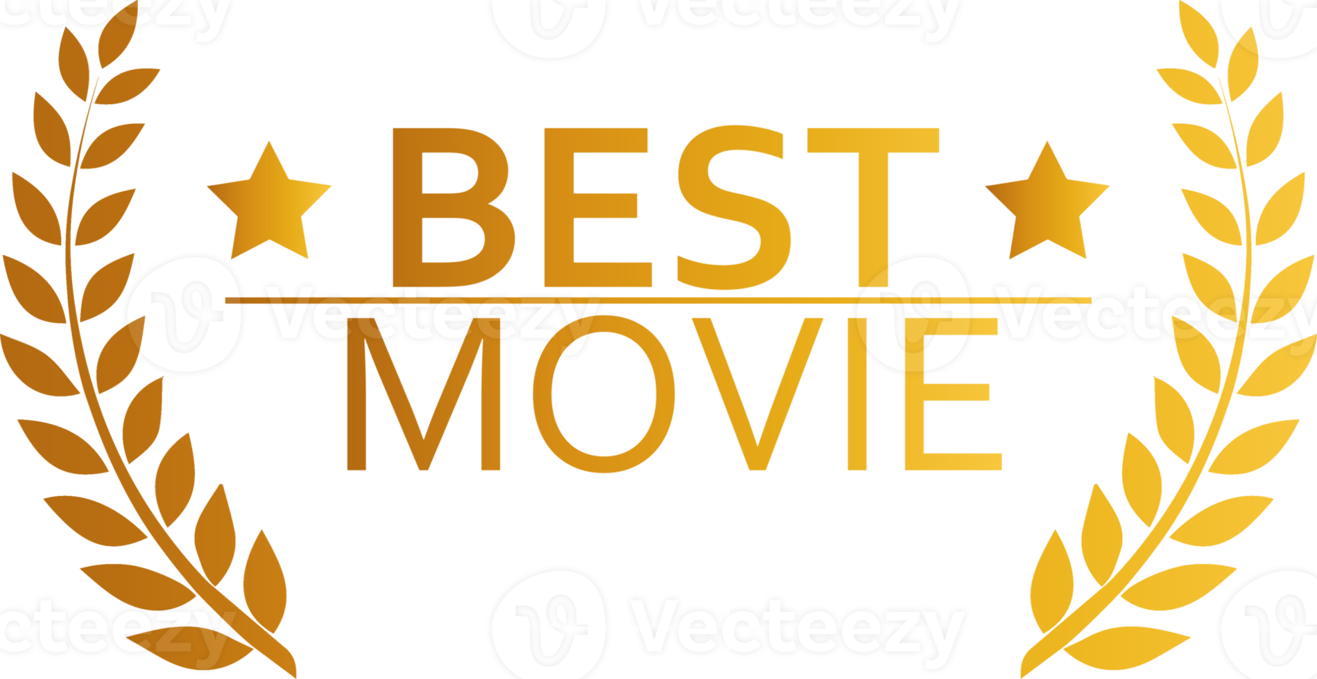Best movie award illustration in golden colors. Tribute sign with laurel wreath. png