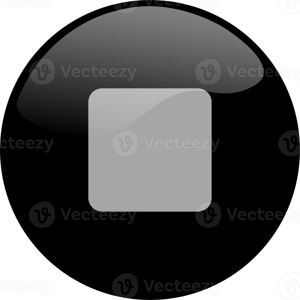 Stoppsymbol für die Schaltflächenschnittstelle des Media Players. Video- und Audioplayer-Navigationssymbol in schwarzer Farbe. png