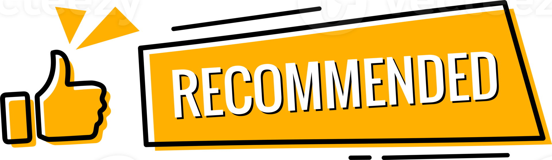 Recommended with thumbs up sticker illustration in yellow colors. png