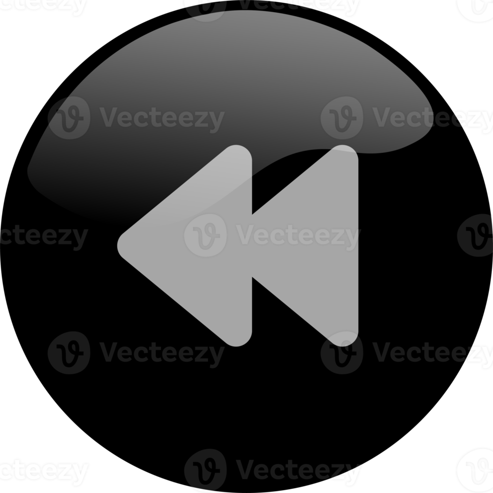 bakåt ikon för media spelare knapp gränssnitt. video och audio spelare navigeringar symbol i svart Färg. png