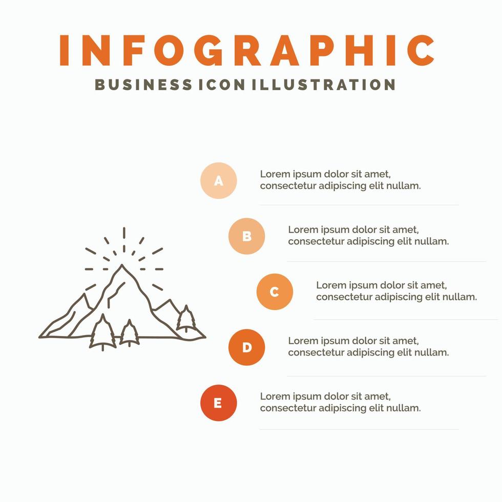 hill. landscape. nature. mountain. fireworks Infographics Template for Website and Presentation. Line Gray icon with Orange infographic style vector illustration