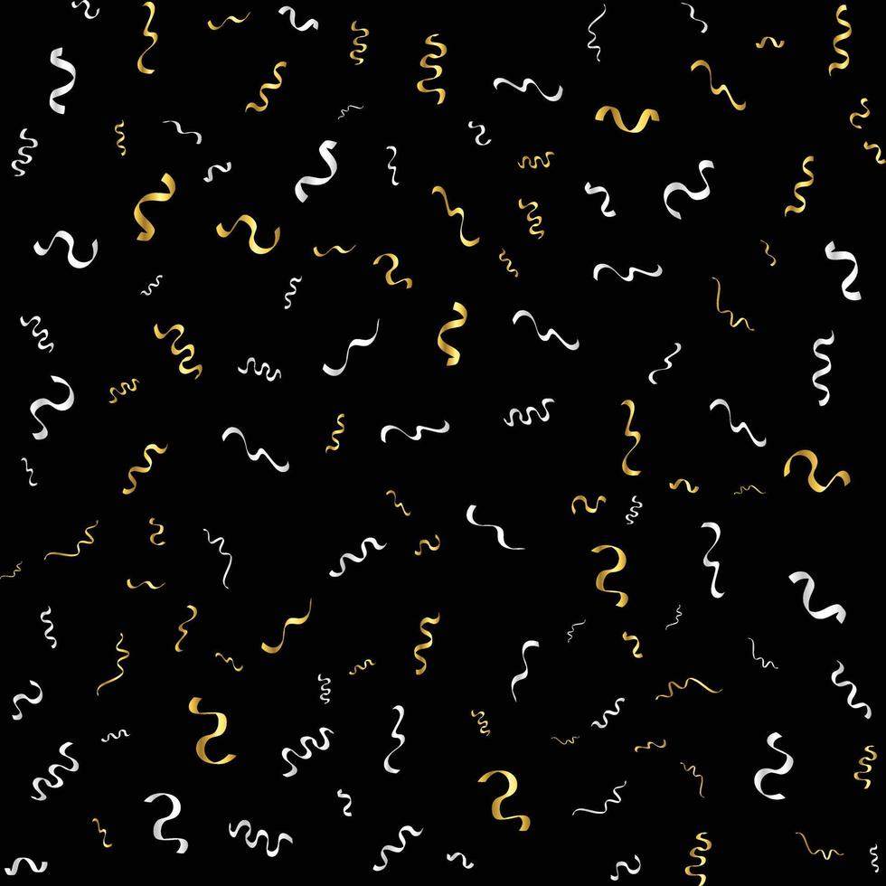 Golden Confetti And Streamer Ribbon Falling On Black Background. Vector