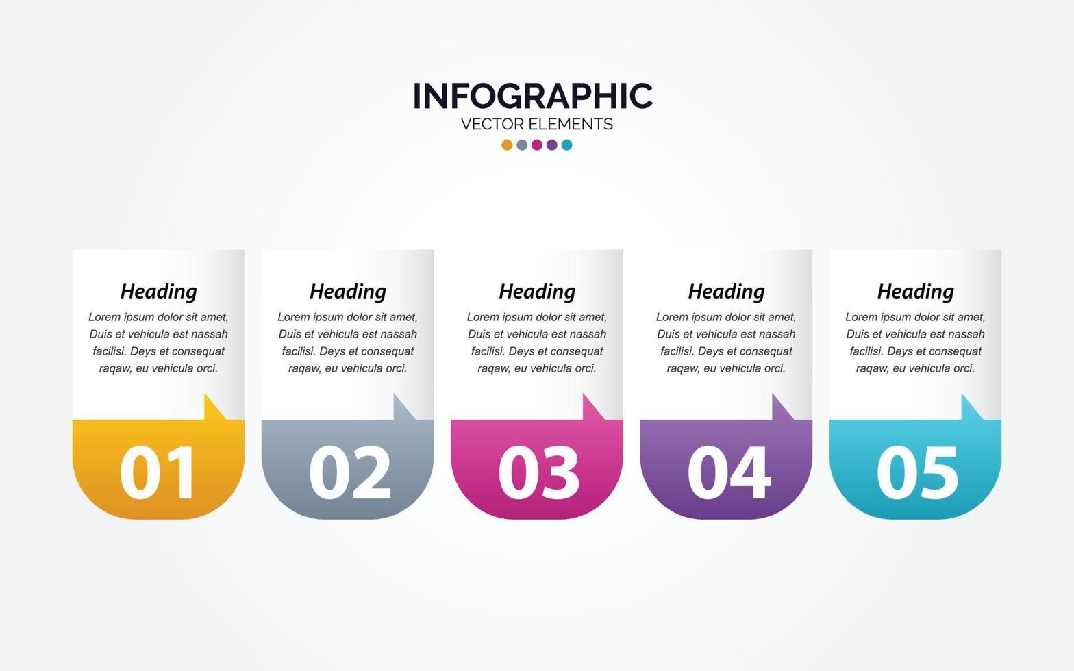 plantilla de diseño infográfico horizontal. concepto creativo con 5 pasos. se puede utilizar para el diseño del flujo de trabajo. diagrama. bandera. diseño web. ilustración vectorial vector