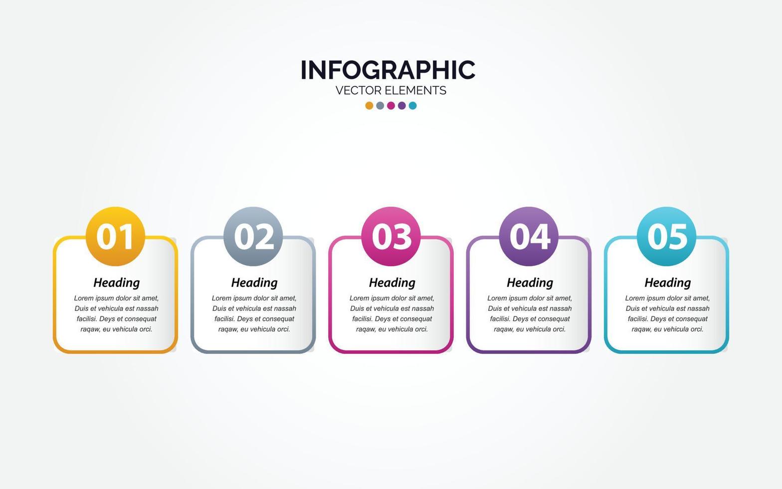 plantilla de diseño infográfico horizontal. concepto creativo con 5 pasos. se puede utilizar para el diseño del flujo de trabajo. diagrama. bandera. diseño web. ilustración vectorial vector