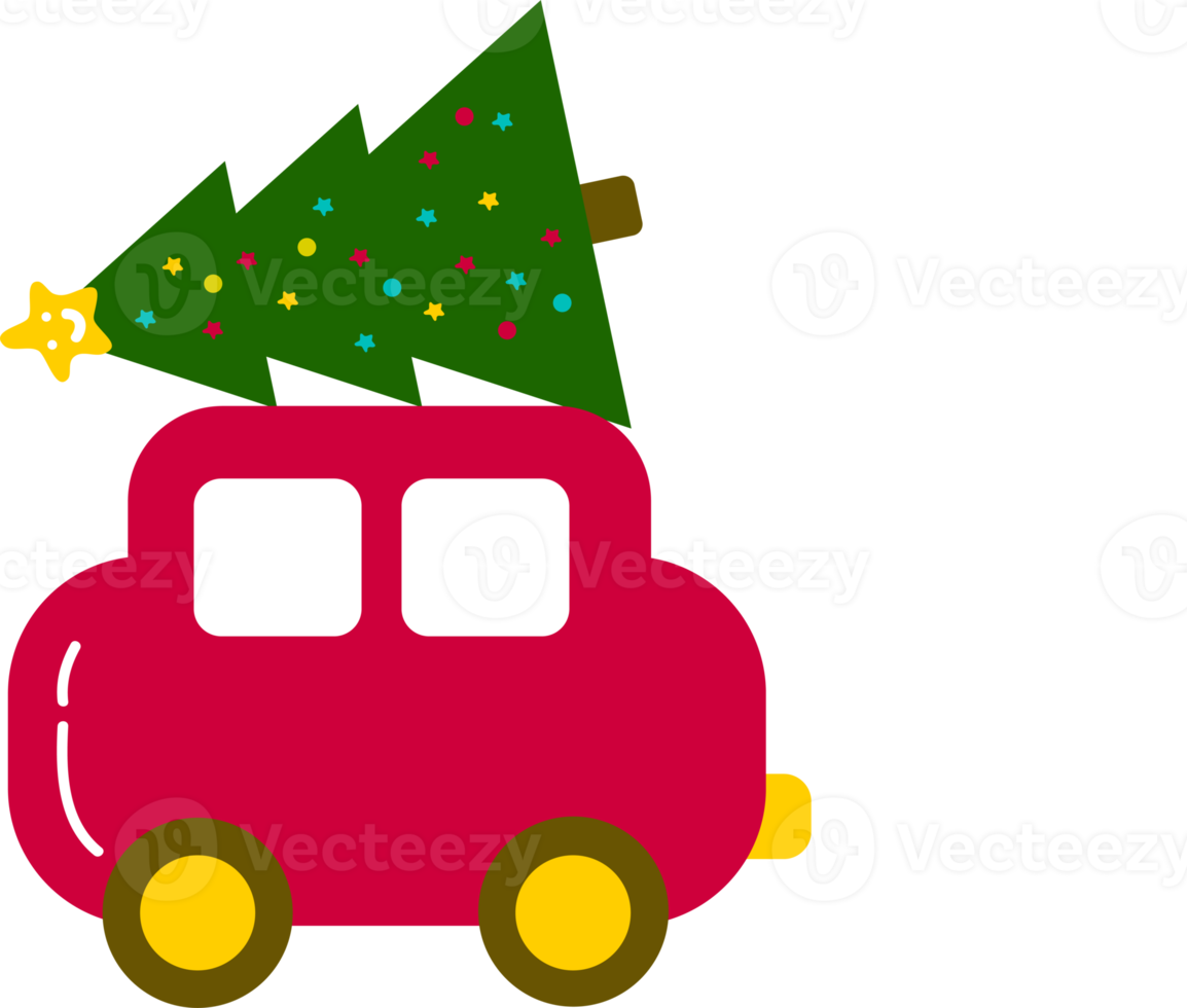 Christmas car carrying tree .Christmas print supplies. Merry Christmas Party People Celebrating Christmas Flat Illustration .wrapping paper. Christmas print supplies. Merry Christmas Party png