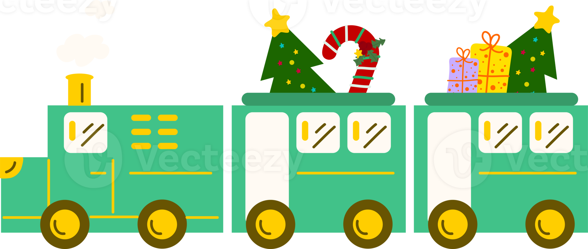 Christmas Train. Garlands, flags, labels, bubbles, ribbons and stickers. Collection of Merry Christmas decorative icons png