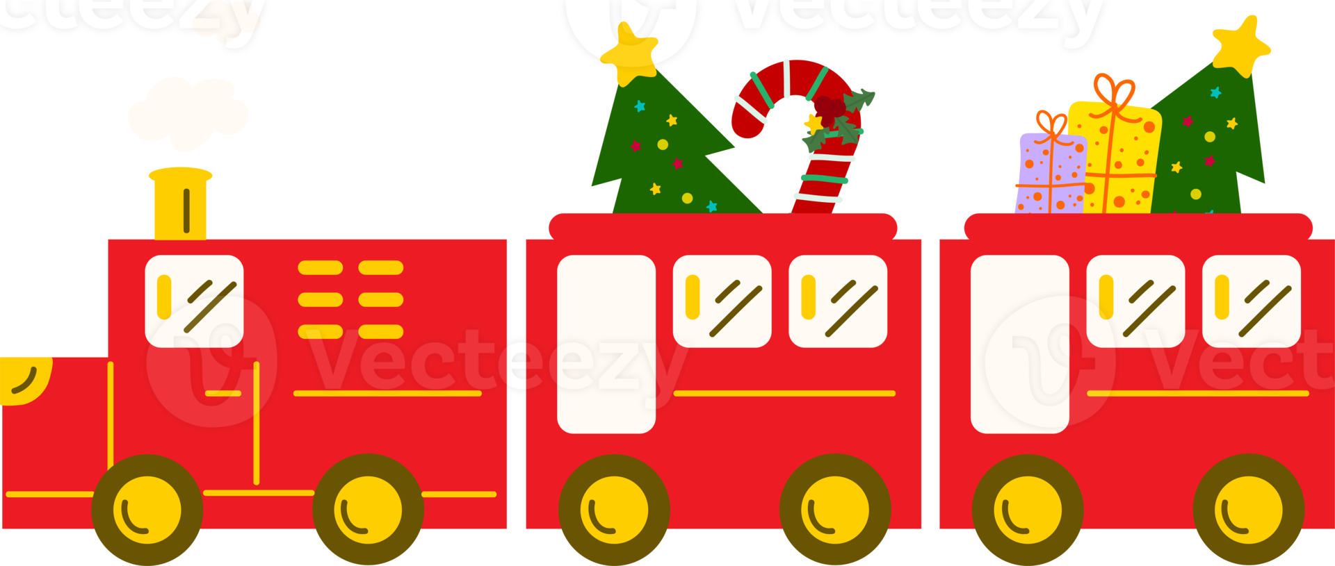 Christmas Train. Garlands, flags, labels, bubbles, ribbons and stickers. Collection of Merry Christmas decorative icons png