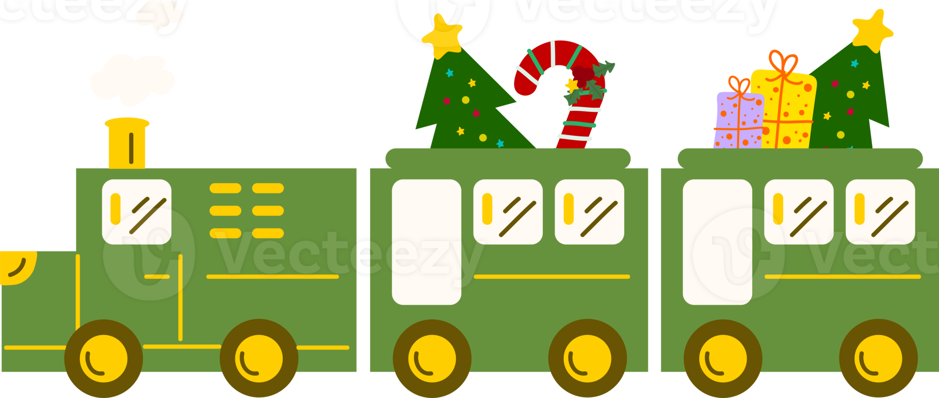 Christmas Train. Garlands, flags, labels, bubbles, ribbons and stickers. Collection of Merry Christmas decorative icons png