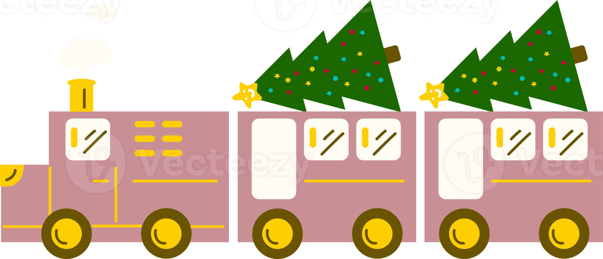 Christmas Train. Garlands, flags, labels, bubbles, ribbons and stickers. Collection of Merry Christmas decorative icons png