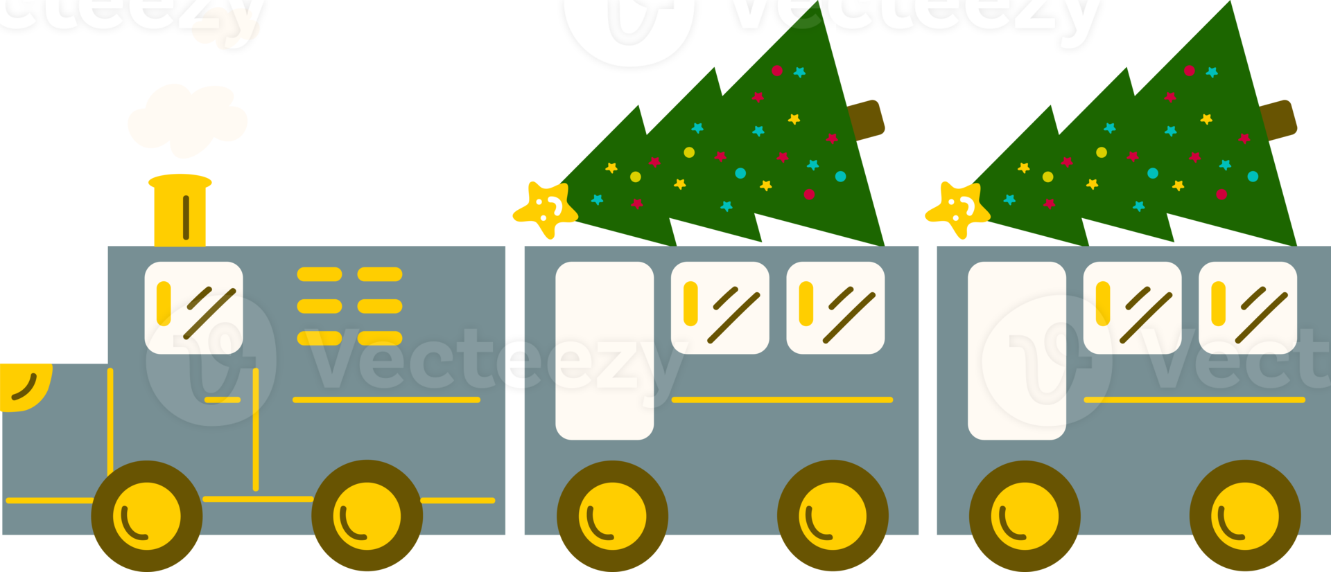 Christmas Train. Garlands, flags, labels, bubbles, ribbons and stickers