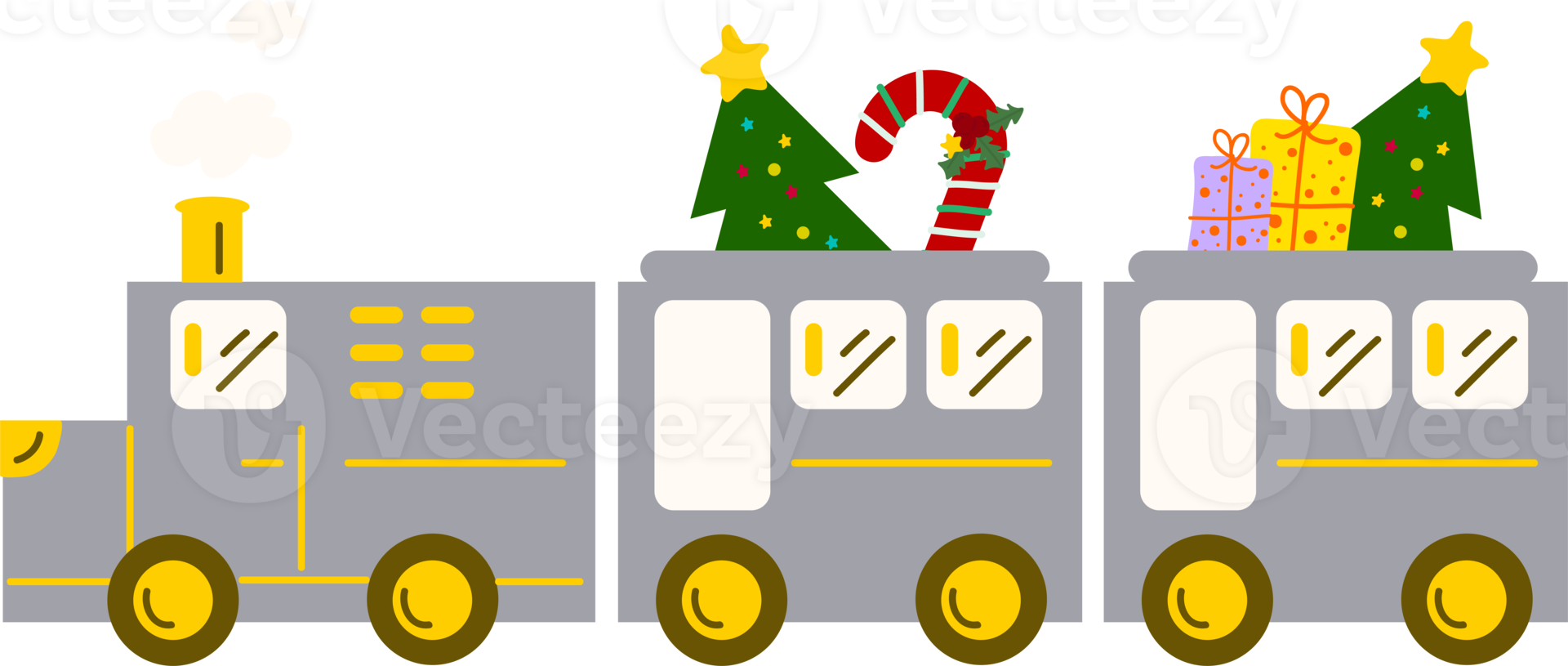 Christmas Train. Garlands, flags, labels, bubbles, ribbons and stickers. Collection of Merry Christmas decorative icons png