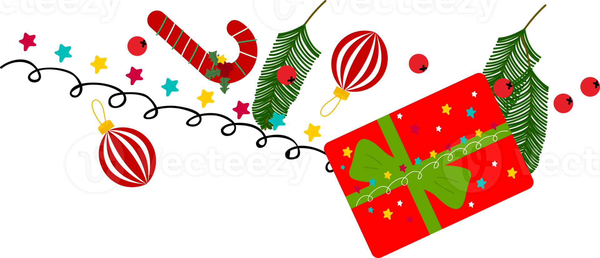 Christmas present. Garlands, flags, labels, bubbles, ribbons and stickers. Collection of Merry Christmas decorative icons png