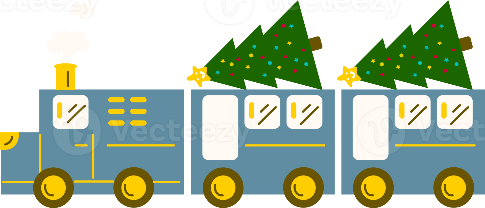 Christmas Train. Garlands, flags, labels, bubbles, ribbons and stickers. Collection of Merry Christmas decorative icons png