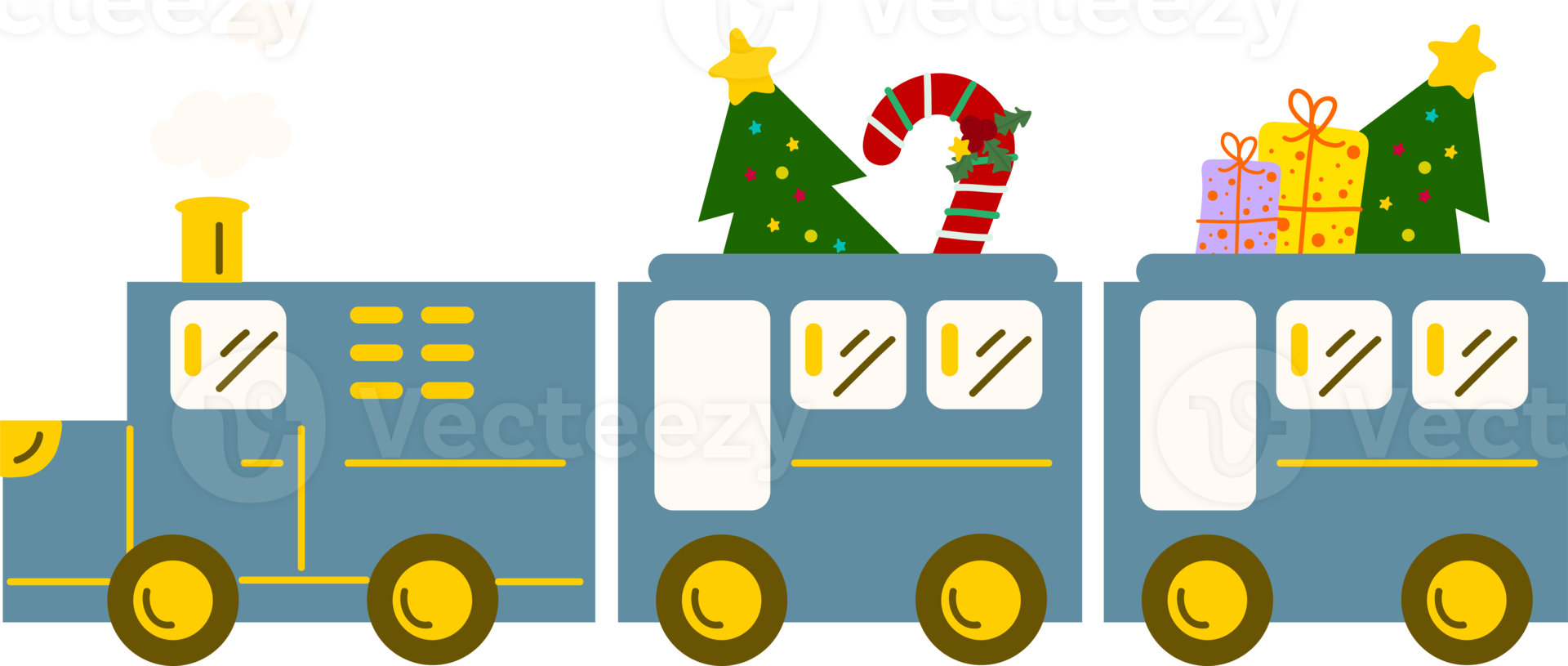 Christmas Train. Garlands, flags, labels, bubbles, ribbons and stickers. Collection of Merry Christmas decorative icons png