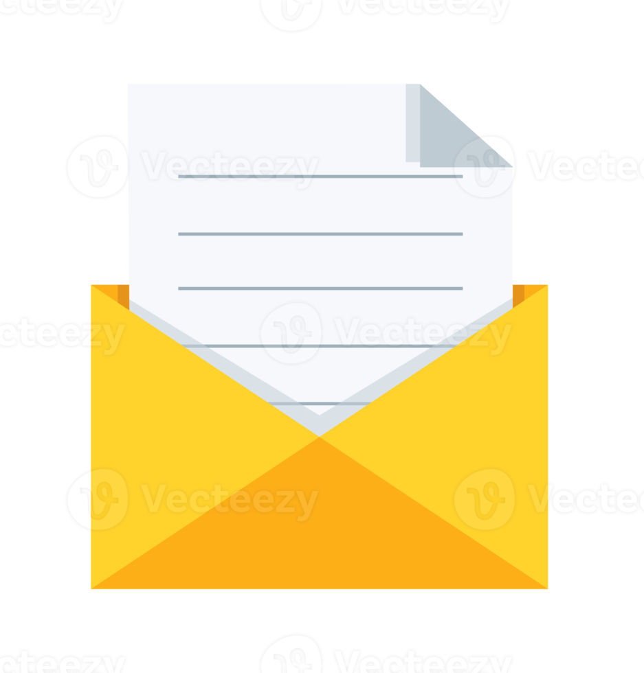 Open envelope with a paper document png