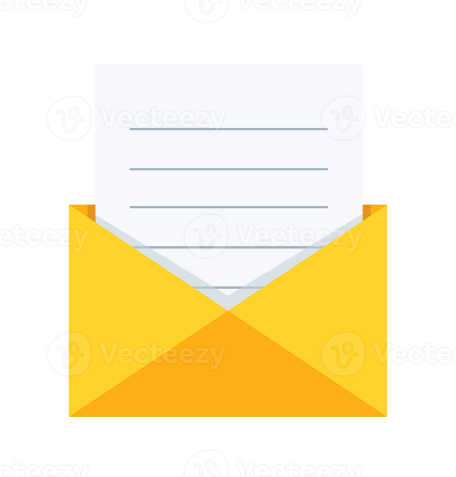 Open envelope with a paper document png