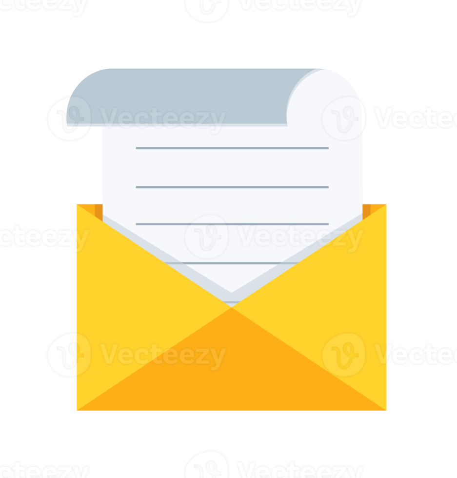 Open envelope with a paper document png