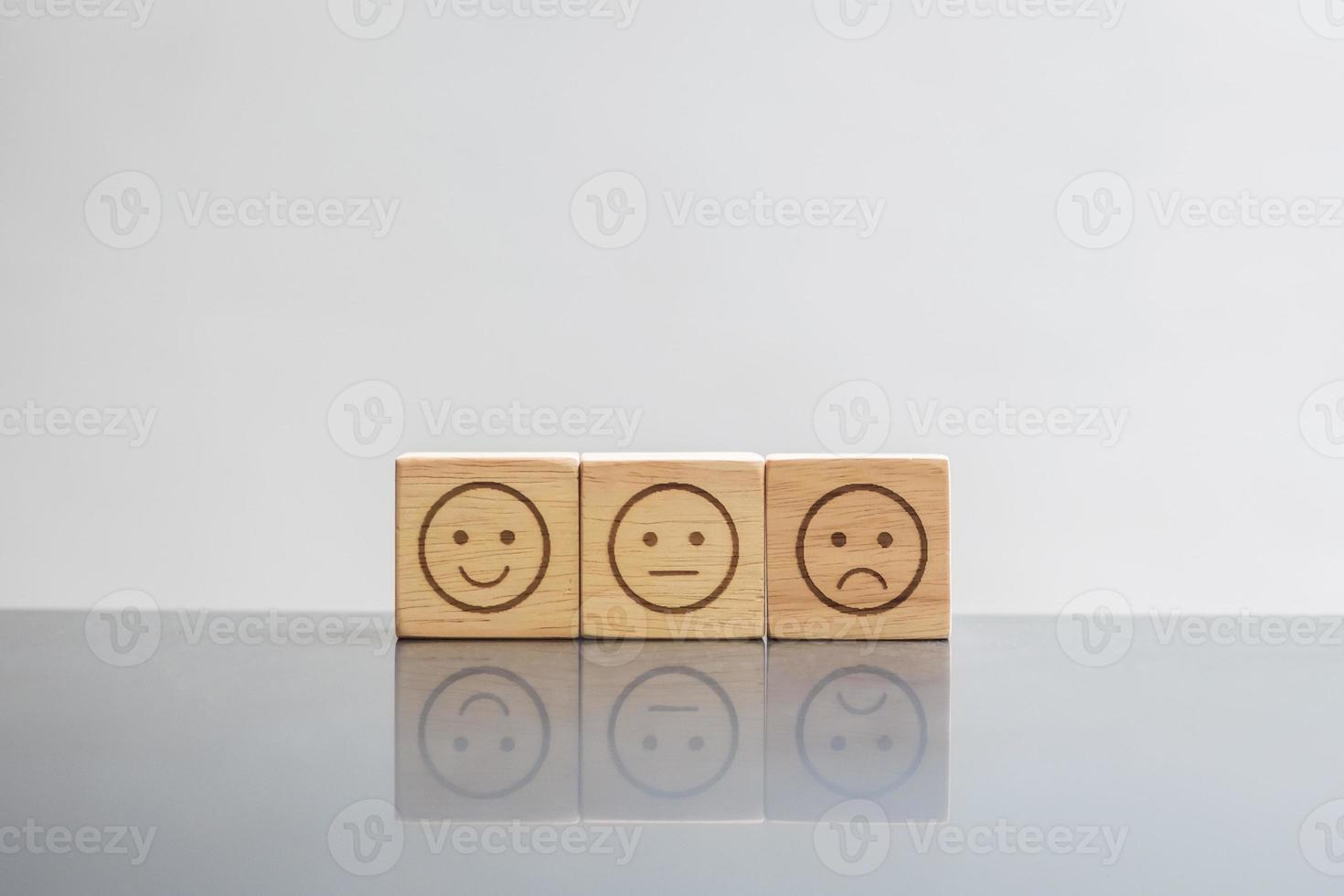emotion face block. Emoticon for user reviews. Service rating, ranking, customer review, satisfaction, evaluation and feedback concept photo