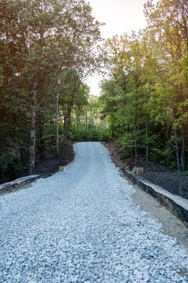 Construction of a ski-roller track on the forest slopes. photo