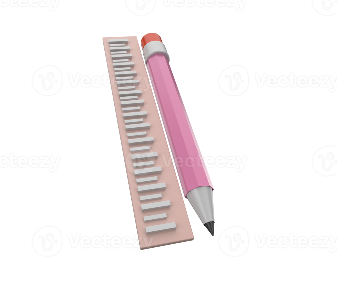 3D-Illustration Minimales Bleistift- und Linealsymbol, Bildungskonzept. png