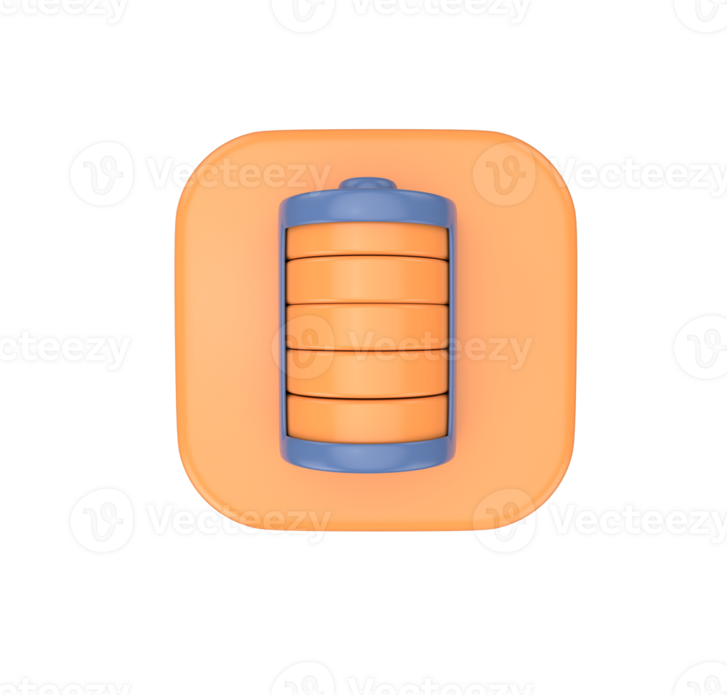 ilustração 3d mínima ícone de status de níveis de carga da bateria completa renderização 3d. png