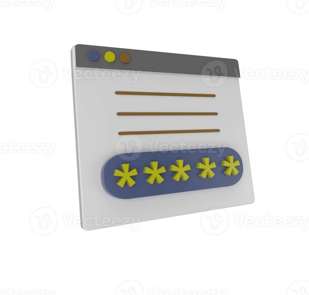 minimal 3d Illustration login with password icon. authentication, verification 3d render. png