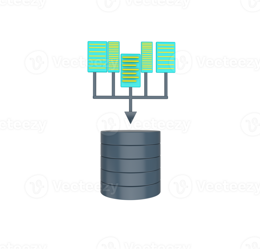 minimal 3d Illustration database collecting information data, datum, internet server. png