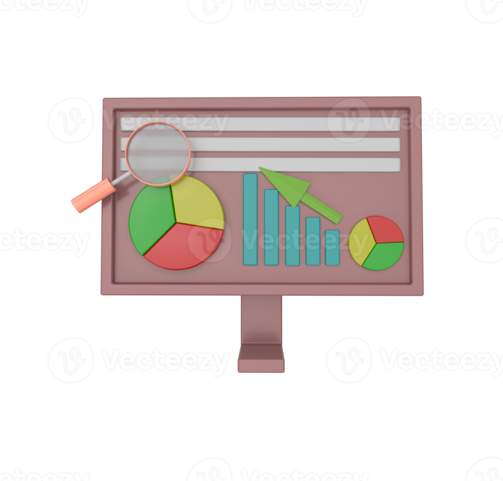 design mínimo de ui-ux da web de ilustração 3d, conceito de página da web. web design, navegador de computador. gráfico, gráfico de pizza. png