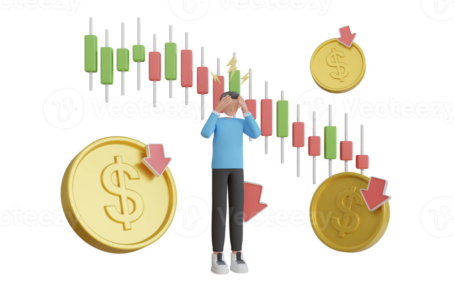 3D Illustration of Economic Recession. 3D Illustration of World Crisis. Stock markets down chart. financial stagnation, recession, crisis, business crash and economic collapse.3d illustration. png