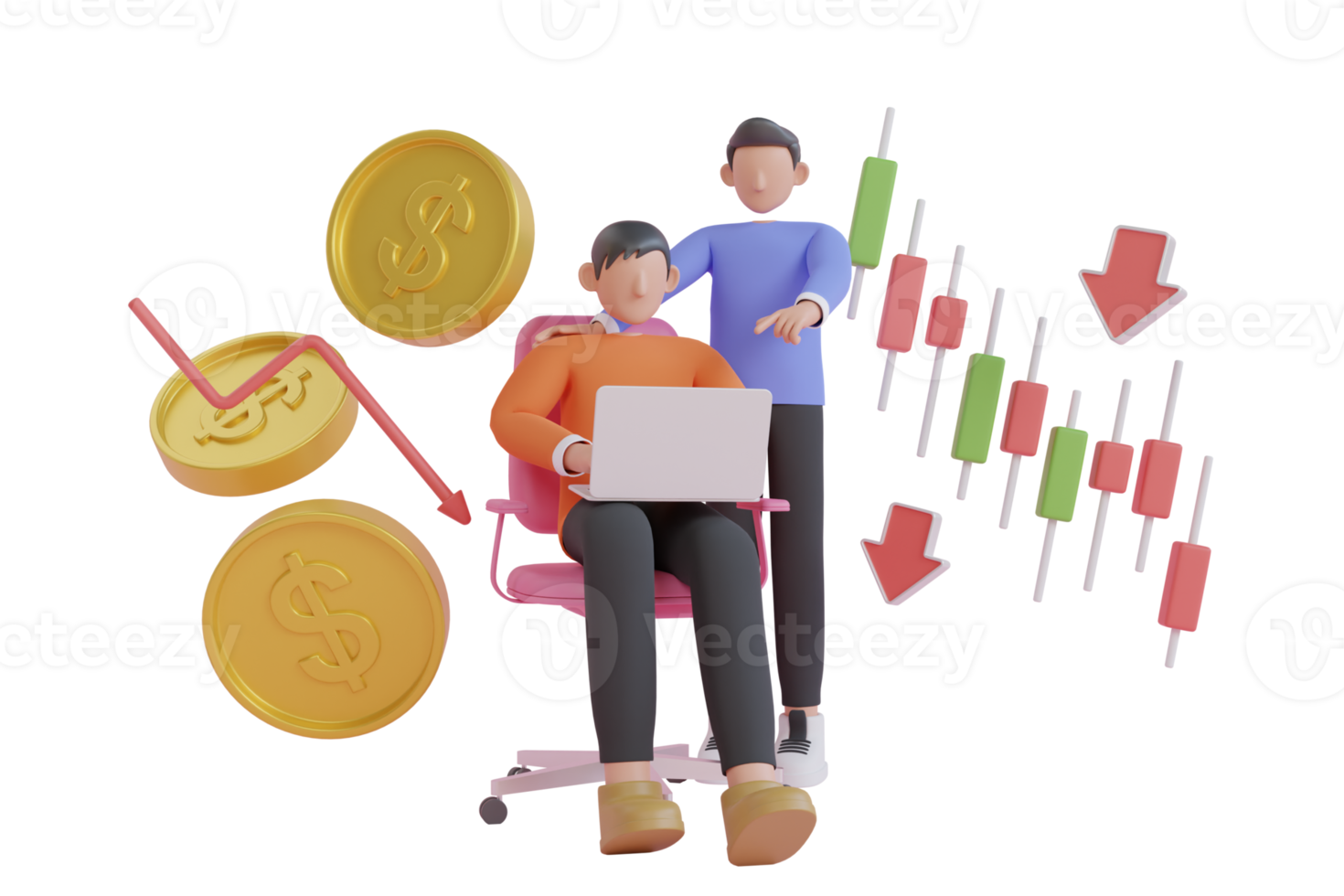 3d illustration av ekonomisk lågkonjunktur. 3d illustration av värld kris. stock marknader ner Diagram. finansiell stagnation, lågkonjunktur, kris, företag krascha och ekonomisk kollaps.3d illustration. png