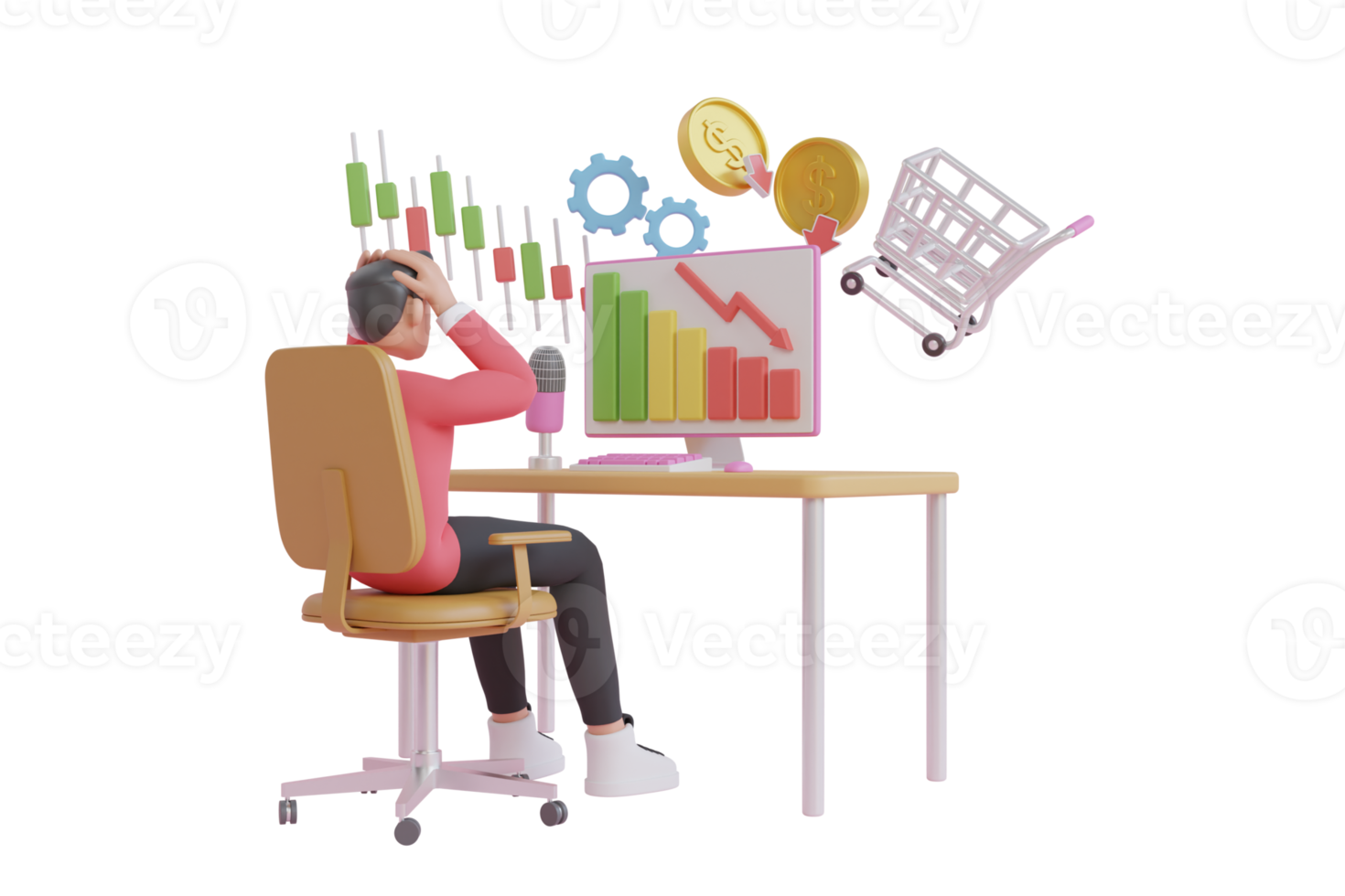 3d illustratie van economisch recessie. 3d illustratie van wereld crisis. voorraad markten naar beneden grafiek. financieel stagnatie, recessie, crisis, bedrijf Botsing en economisch ineenstorting.3d illustratie. png