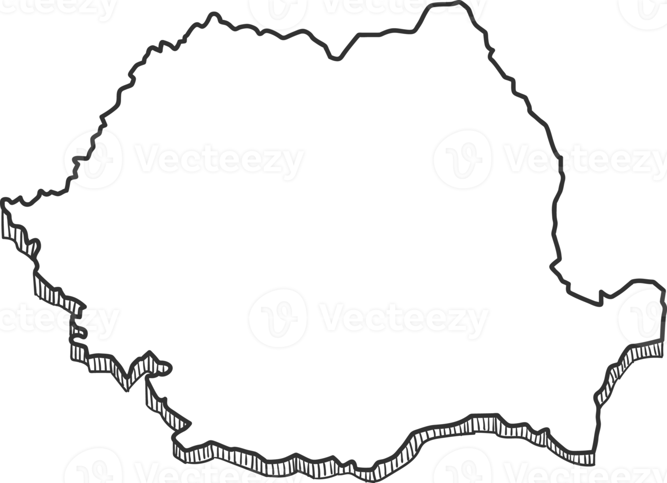 Hand Drawn of Romania 3D Map png