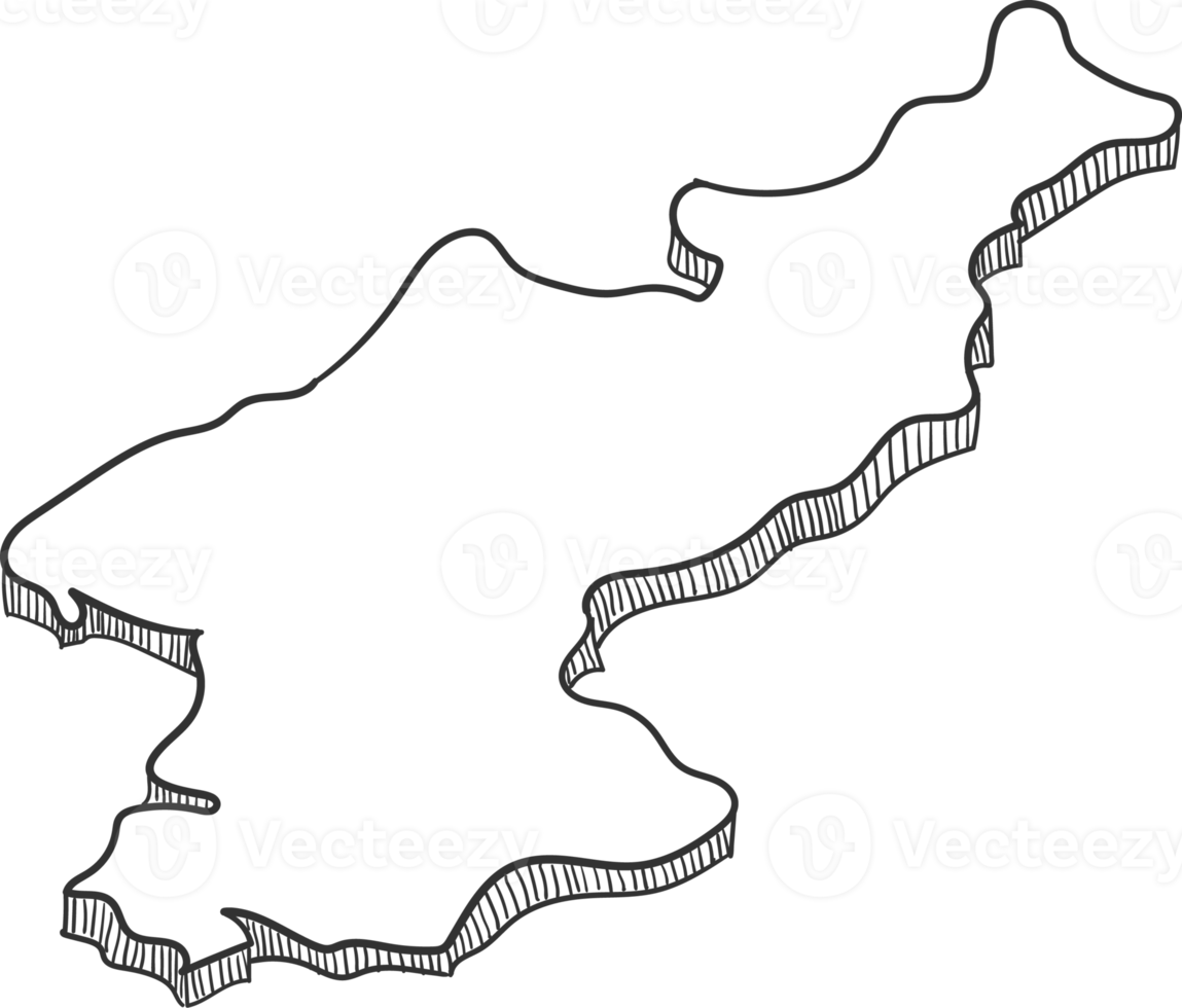 Hand Drawn of North Korea 3D Map png