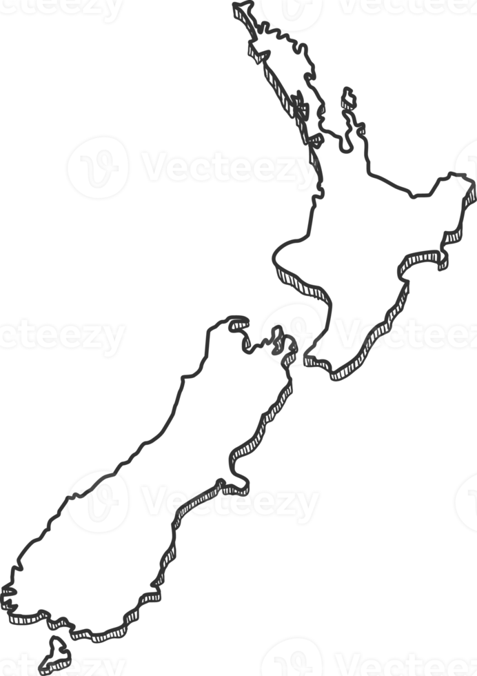 Hand Drawn of New Zealand 3D Map png