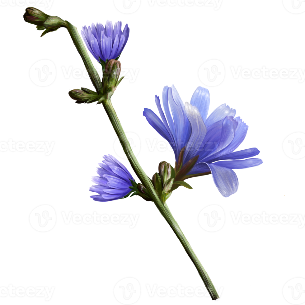 chicory plants with purple flowers, pharmacy herb illustration, png