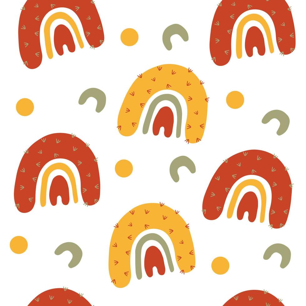 Seamless prickly cacti pattern with hand drawn rainbows. Creative kids texture for fabric, wrapping, textile, wallpaper. vector