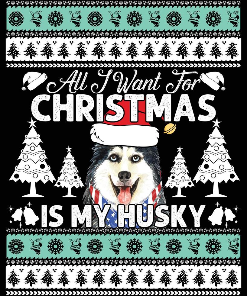 Christmas and Husky, Dog T-shirt Design With Christmas vector