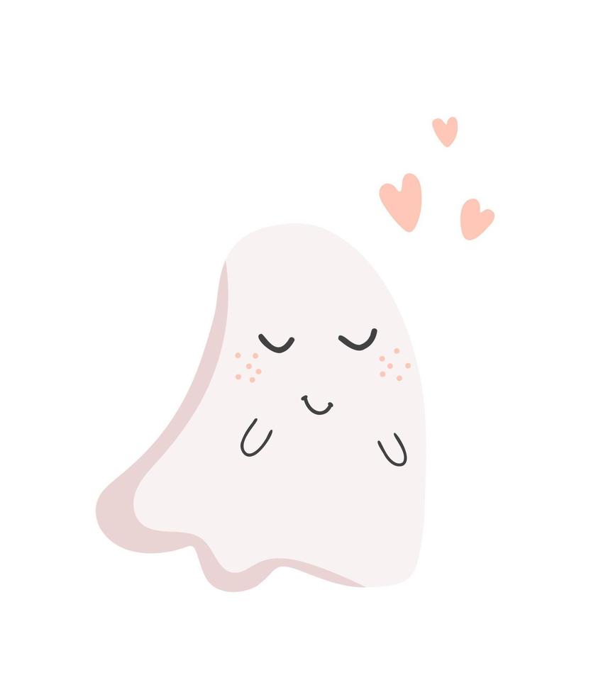 Cute loving ghost. Illustration White cartoon ghost for children's book, postcard, poster, print on clothing, packaging. vector