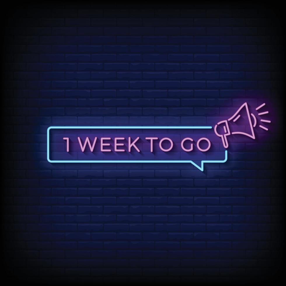 Neon Sign one week to go with brick wall background vector