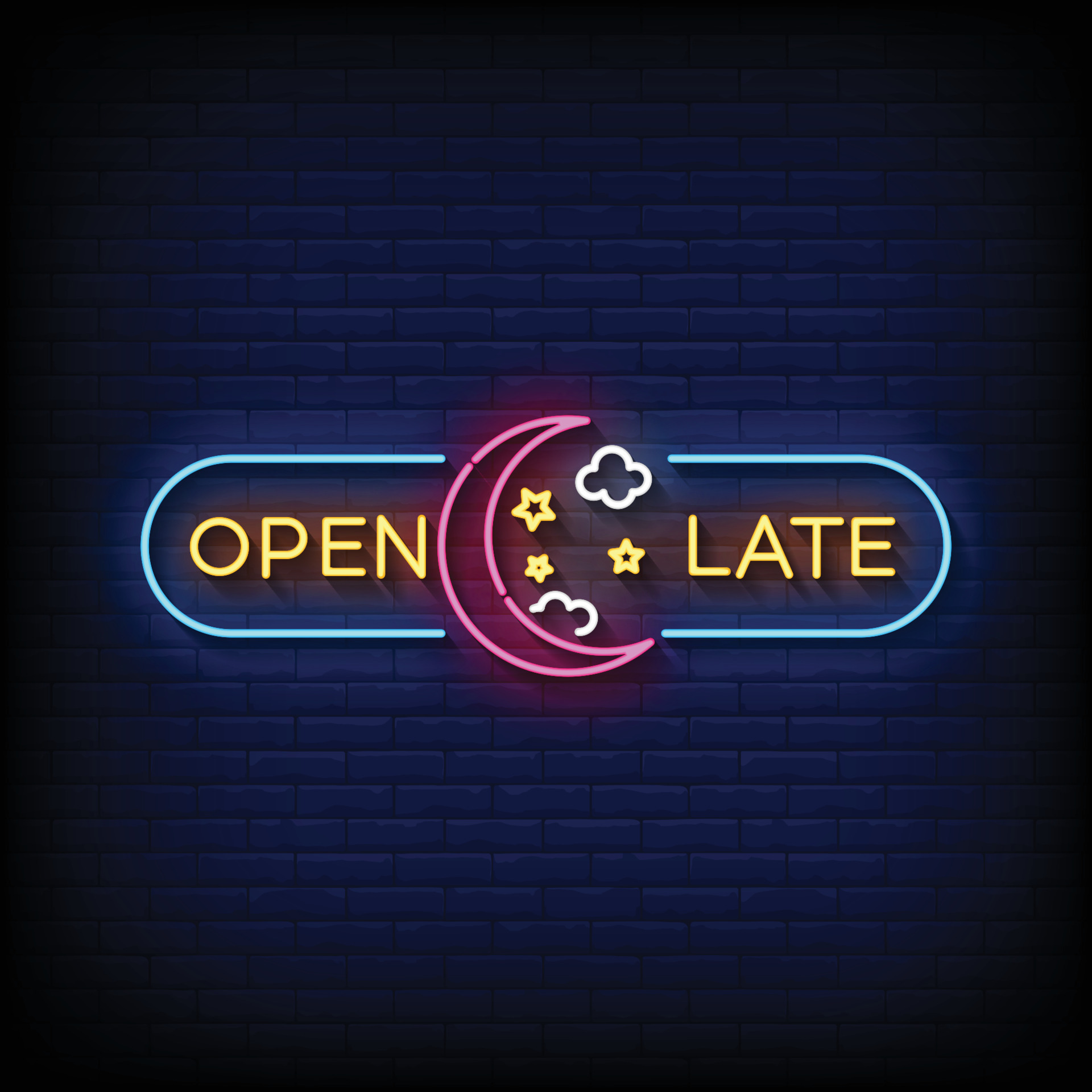 Neon Sign Open Late With Brick Wall Background Vector 12873610 Vector neon-sign-open-late-with-brick-wall-background-vector-12873610-vector