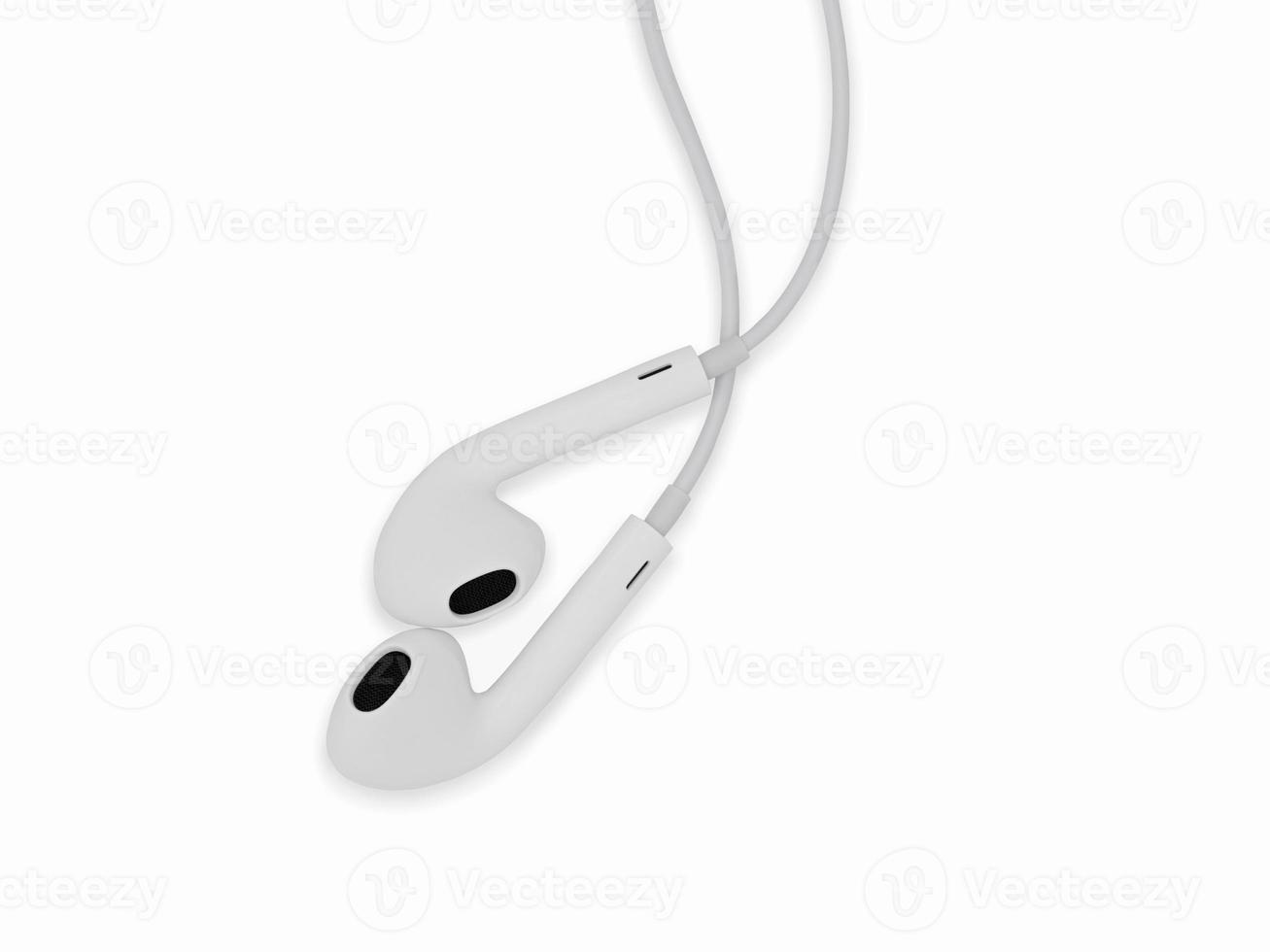 Brotes de auriculares con cable blanco aislado sobre fondo blanco. foto