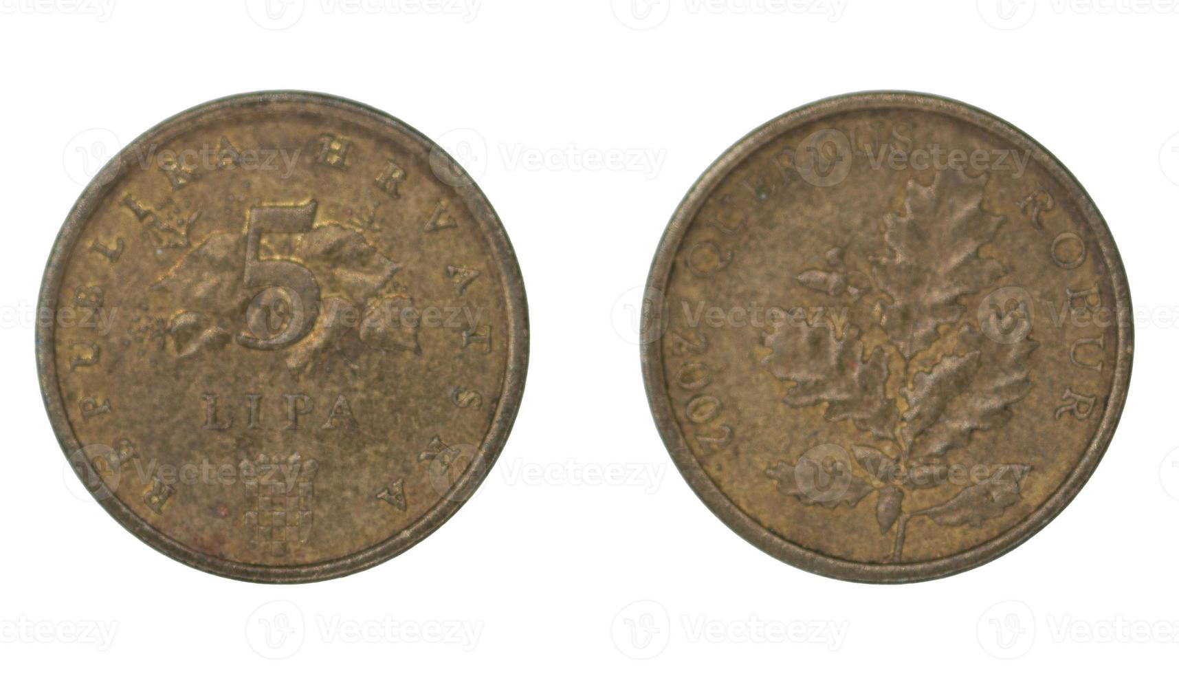 5 Croatian Lipa KN coin with both sides on isolated white background photo