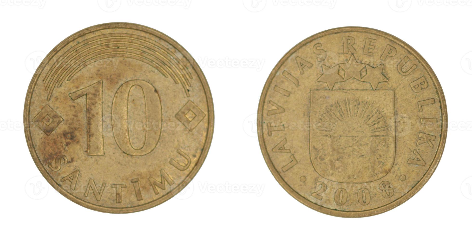10 Latvian santimu LVL coin with both sides on isolated white background photo