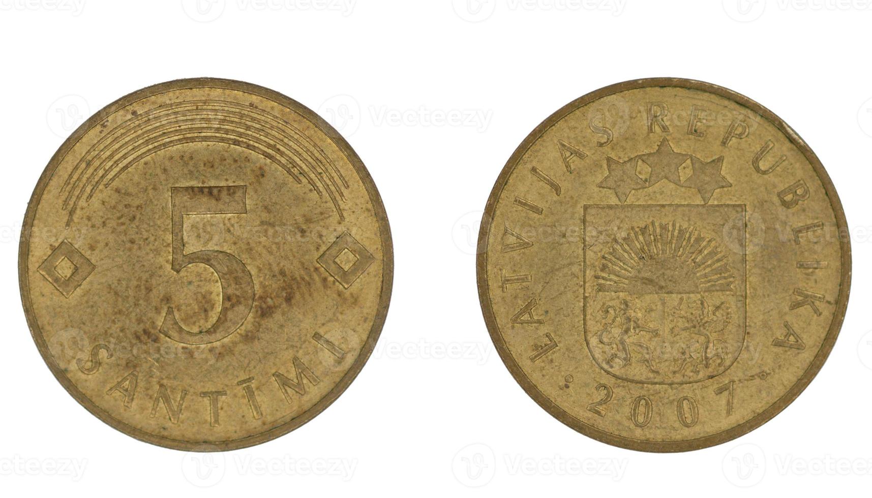 5 Latvian santimi LVL coin with both sides on isolated white background photo