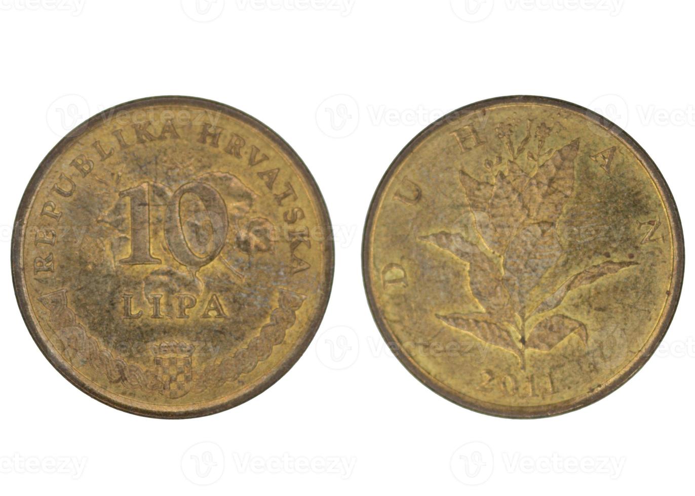 10 Croatian Lipa KN coin with both sides on isolated white background photo