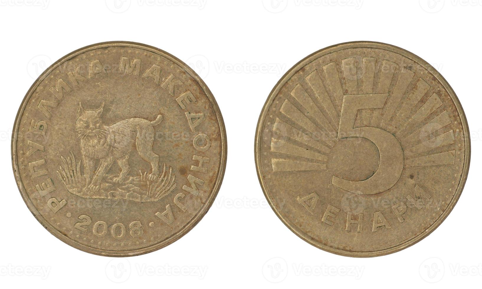 5 Macedonian Denar MKD coin with both sides on isolated white background photo