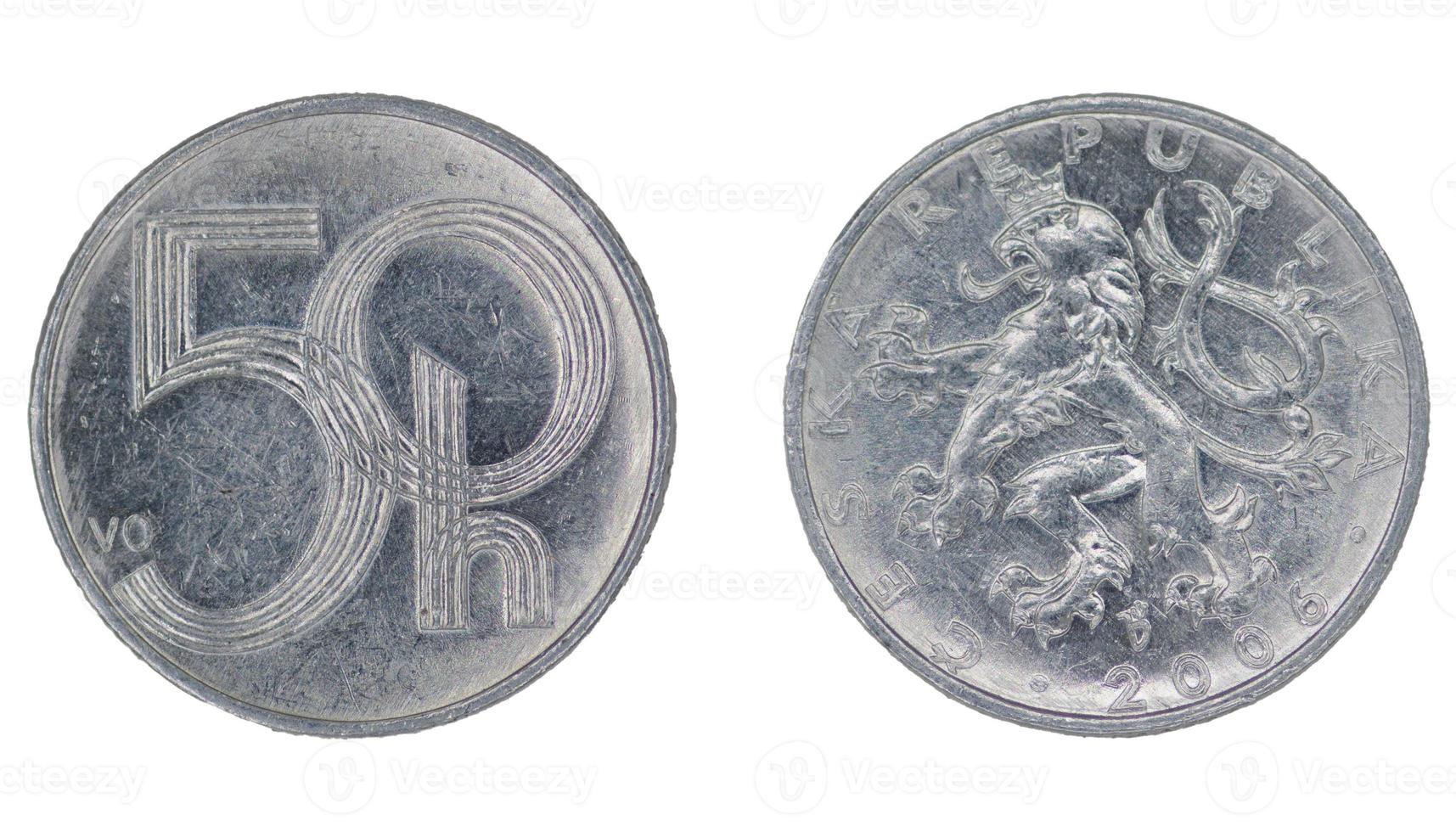 50 heller Czech Crown CZK coin with both sides on isolated white background photo