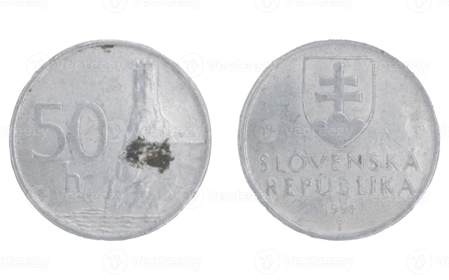 50 heller Slovakian crown koruna SKK coin with both sides on isolated white background photo